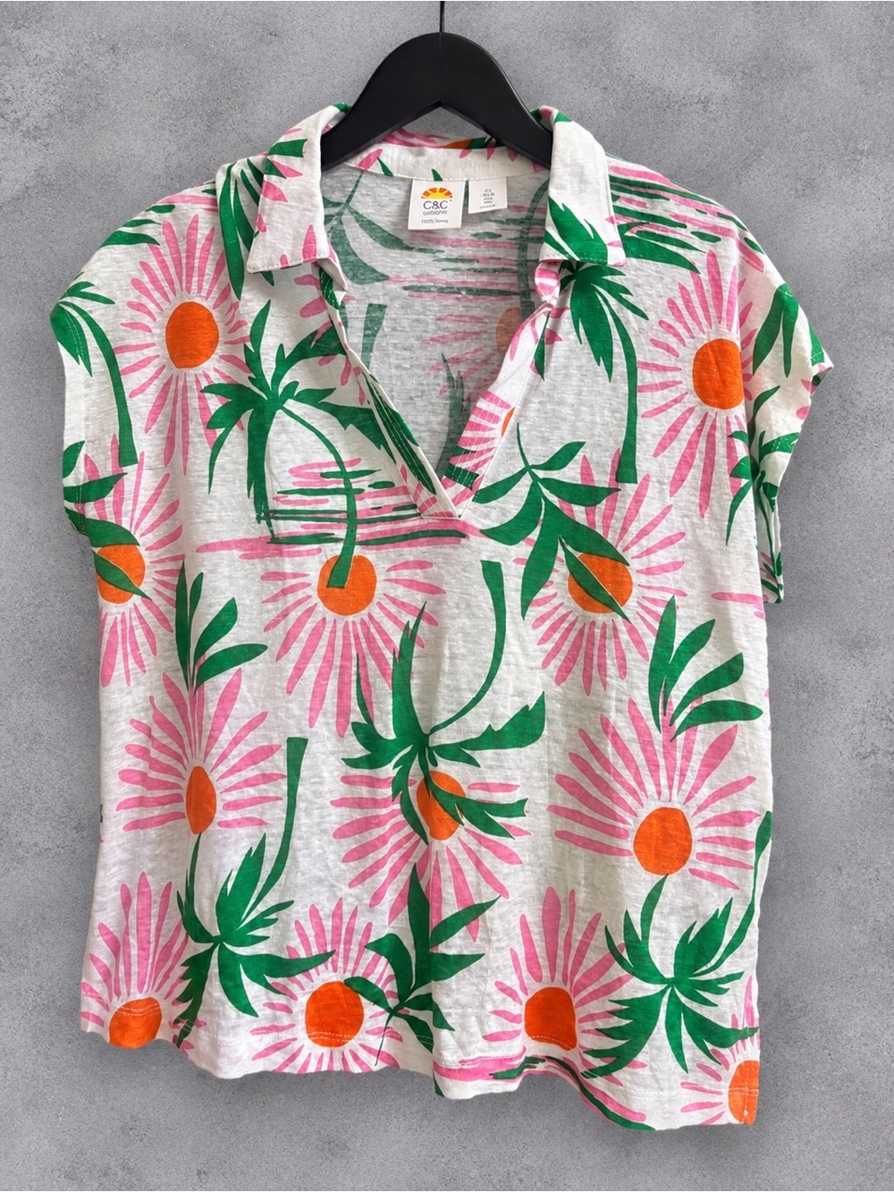 C&C California 100% Linen Floral Top Women’s Large